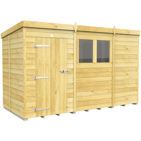 11 x 5 Feet Pent Shed - Single Door With Windows - Wood - L147 x W329 x H201 cm