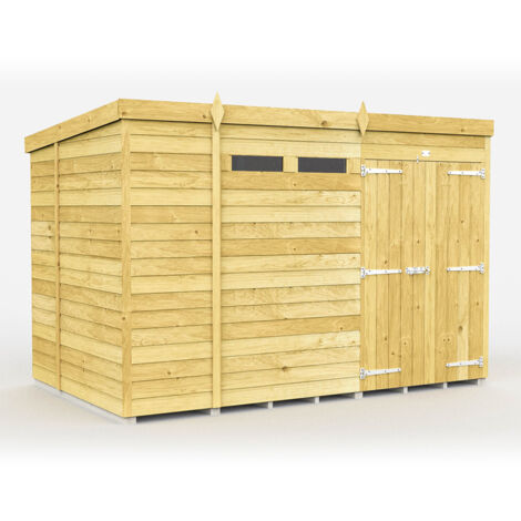 11 x 6 Feet Pent Security Shed - Double Door - Wood - L178 x W329 x H201 cm