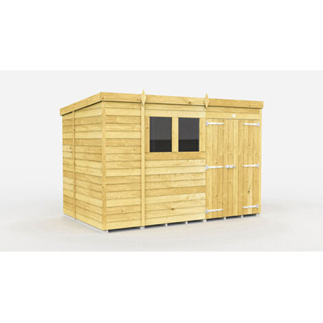 11 x 7 Feet Pent Shed - Double Door With Windows - Wood - L214 x W329 x H201 cm