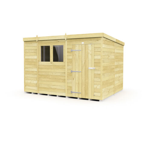 11 x 8 Feet Pent Shed - Single Door With Windows - Wood - L231 x W329 x H201 cm