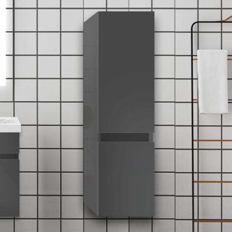DUSCHPARADIES-DE 110 cm Hochschrank Hängeschrank Badschrank Badezimmer Schrank Anthrazit Hochglanz