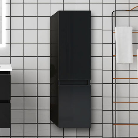 110 cm Hochschrank Hängeschrank Badschrank Badezimmer Schrank Schwarz Hochglanz