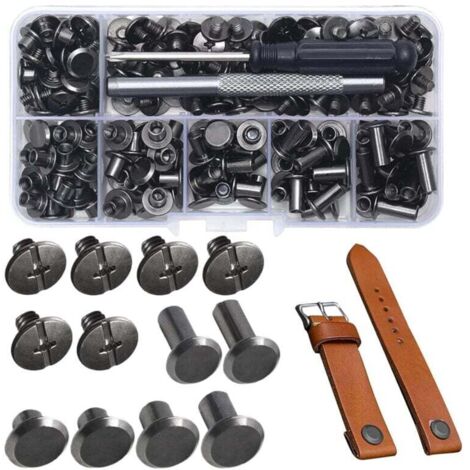 110 pièces Rivets À Vis En Cuir Vis de Reliure Accessoires Multi-Tailles pour Vêtements Vestes Chaussures Sacs Artisanat Réparation Décoration Projets Créatifs Travail du Cuir