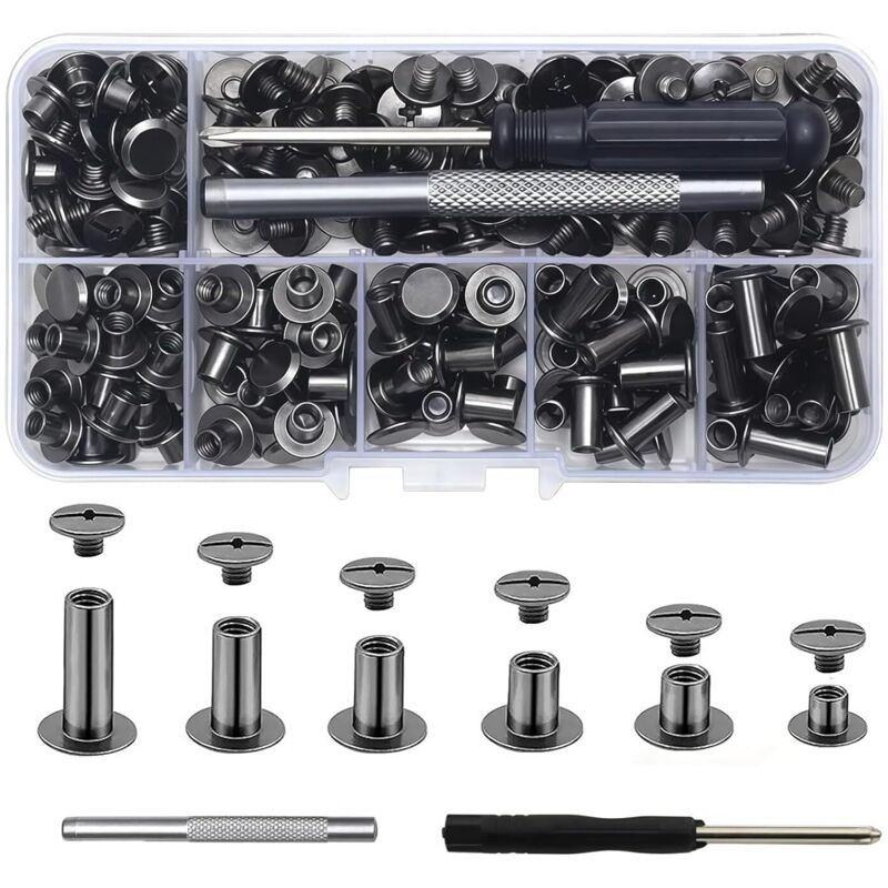 110 Pièces Rivets en Cuir de 6 tailles M5 x 4 mm/5 mm/6 mm/8 mm/10 mm/12 mm pour Les Décorations en Cuir DIY L'artisanat