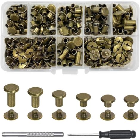 110 Stück Chicago-Schrauben, M5-Schraubnieten-Set, Schraubenlängen 4/5/6/8/10/12 mm, Ledernieten für DIY-Lederbesätze, Buchrahmen, Taschen, Schuhe und Stiefel (Bronze)