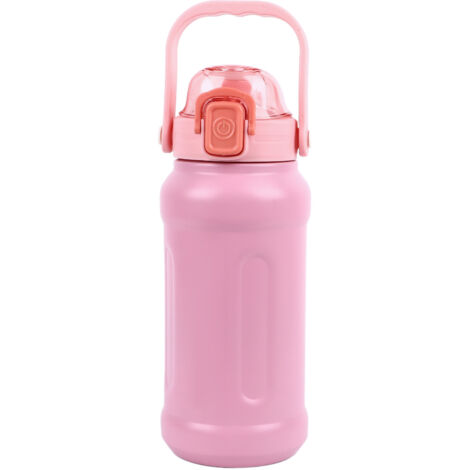 1100 ml Edelstahl-Isolierflasche mit Strohhalm, Hellrosa, für Sport