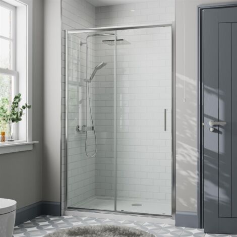1100 x 800mm Sliding Shower Door Enclosure 8mm Glass Panel Framed Tray & Waste