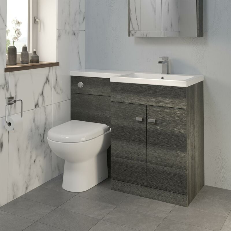 1100mm Bathroom Vanity Unit Basin & Toilet Combined Unit RH Grey