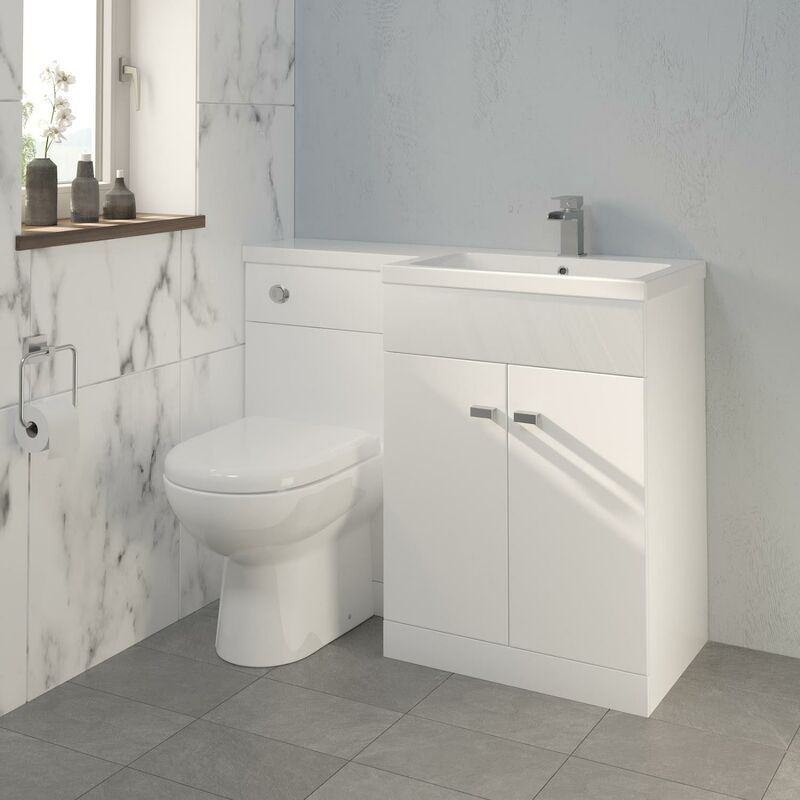 1100mm Bathroom Vanity Unit Basin Toilet Combined Unit Rh White