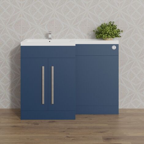 1100mm Flat Pack L Shape Matte Blue Vanity Sink Unit LH Cistern