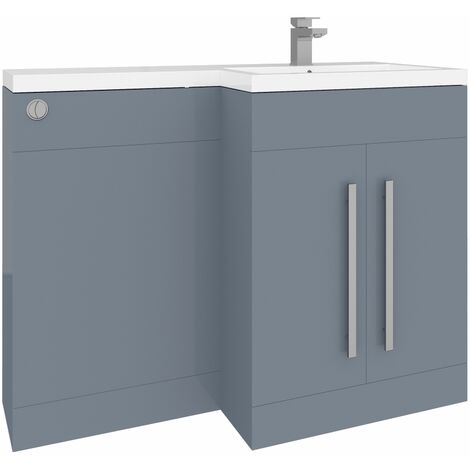 1100mm L Shape RH Vanity Unit Gloss Grey Painted WC Unit Flatpack