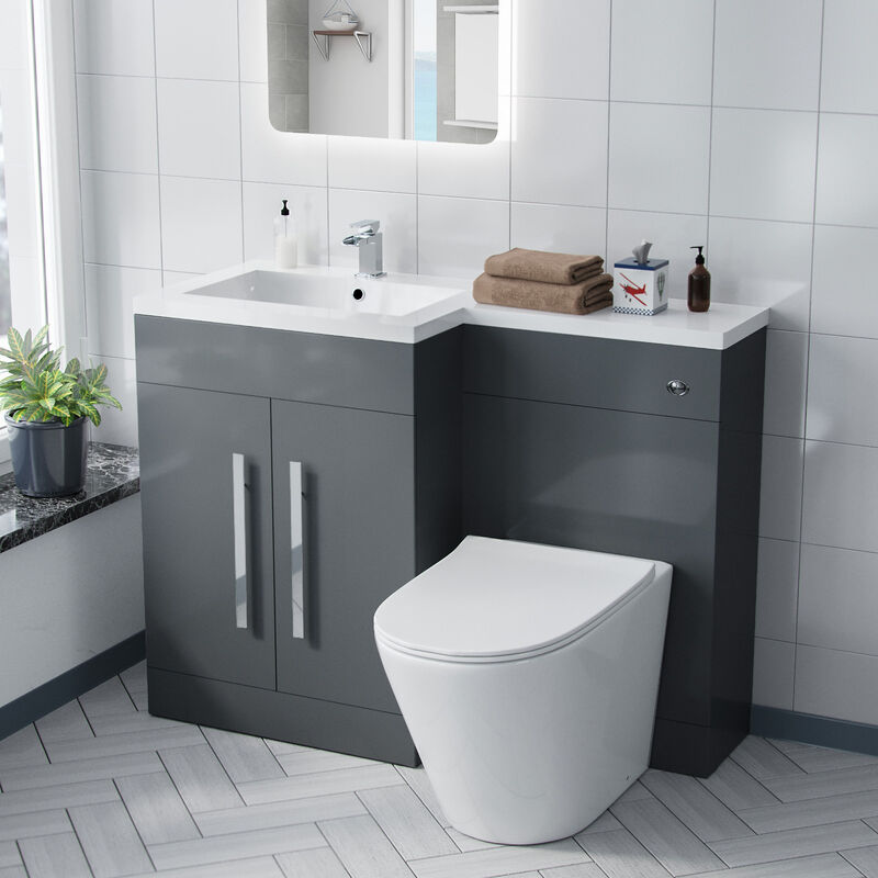1100mm lh Freestanding Grey Vanity with btw Toilet, wc & Basin Flat Pack