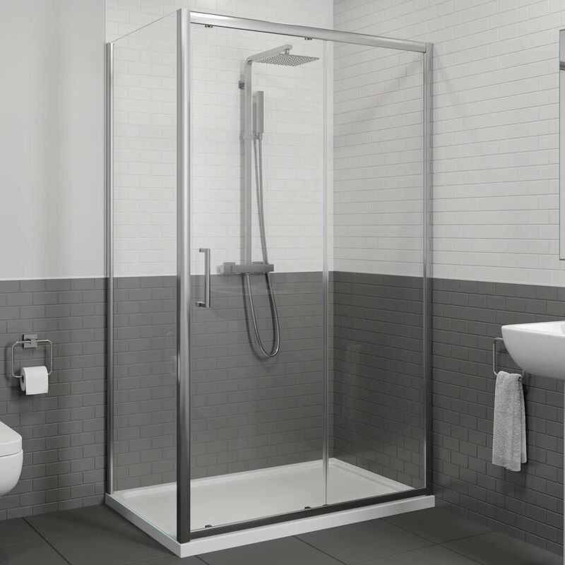 1100 x 760mm Sliding Shower Door & Side Panel Enclosure 8mm Framed Tray & Waste