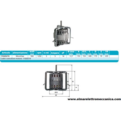 11020219 560 W 3 Velocità Motore Elettrico Monofase Ventilatore Centrifugo