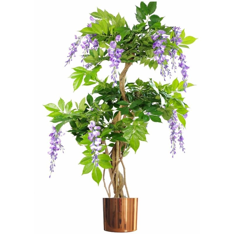 110cm Artificial Purple Wisteria Tree with Copper Metal Planter