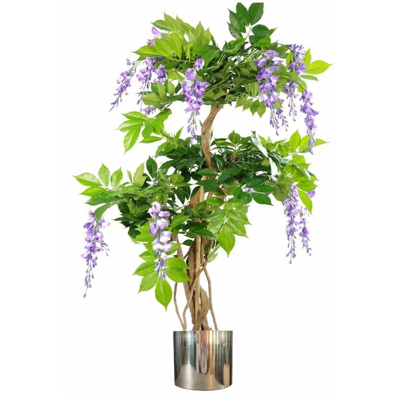 110cm Artificial Purple Wisteria Tree with Silver Metal Planter