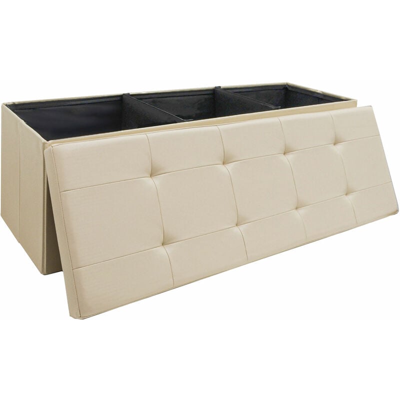 110cm Banc Coffre Rangement - Similicuir Banc d'Entrée 120L - Banquette Pliable