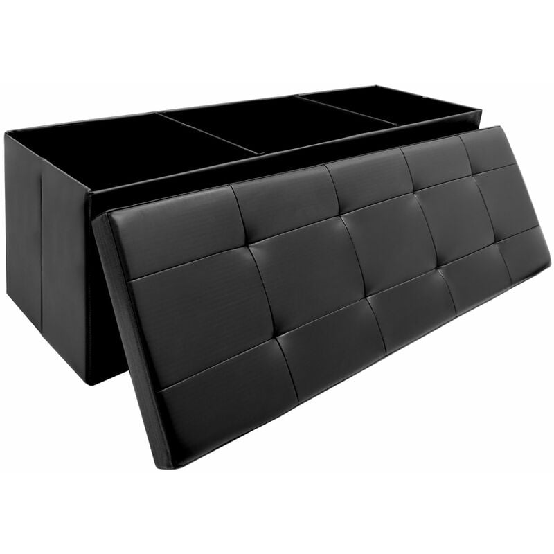 Dunedesign - 110cm Banc Coffre Rangement - Similicuir Banc d'Entrée 120L - Banquette Pliable - schwarz