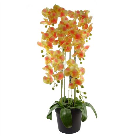 110cm Large Yellow Peach Orchid Plant Artifcial 41 REAL TOUCH flowers