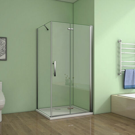 110cm Tür x 70cm Seitenwand xH.195cm 6mm NANO GLAS Falttür Drehtür