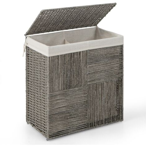 110L Laundry Hamper Bathroom Hand-woven Rattan Laundry Basket with Lid