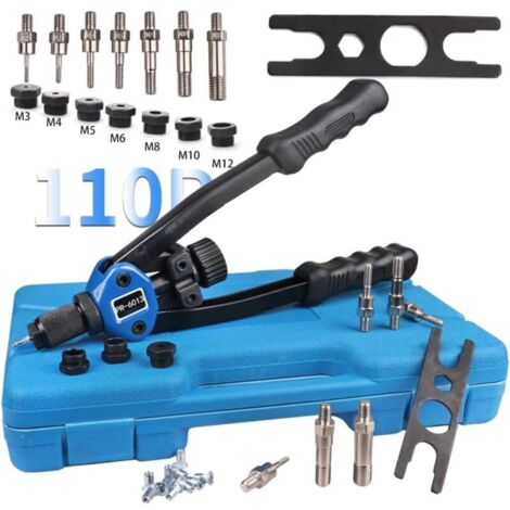 TECPO Lot Pro 110 Pinces à Riveter M3-M12 + Écrous – Coffret Bleu