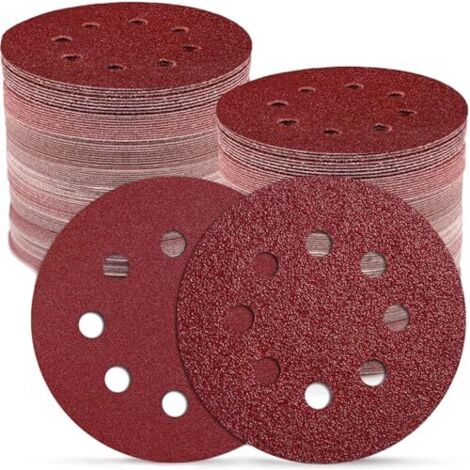 110Pcs Disque Abrasif 125mm,  Poncage 125mm(18 x40/60/80/100/120,10 x180/240 Grain),Papier Rond 8 Trous Idéal pour Ponceuse Excentrique(Résister à l'usure, Ne Perd Pas Ses Grains) -