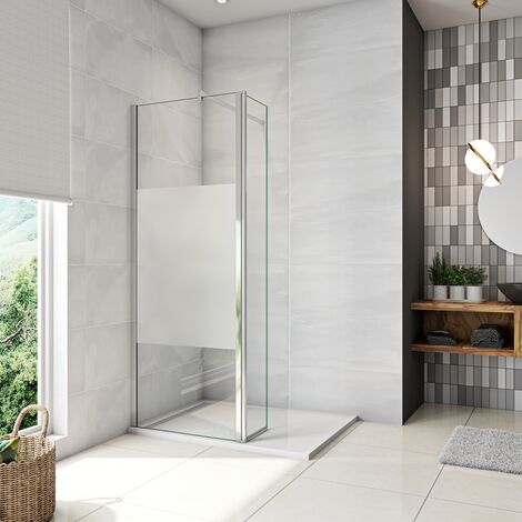 110x200cm Walk in Doccia Due Pareti (70+40) cm Vetro 8 mm Temperato Anticalcare Fascia Opaca Centrale ANTI FRANTUMI Barra Stabilizzatrice 90 cm Cromo Lucido
