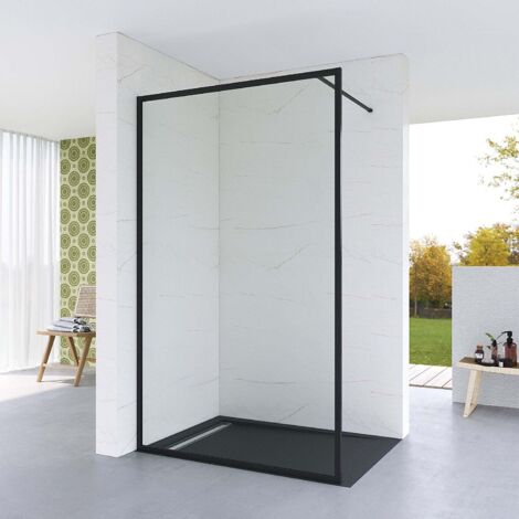110x203 cm Duschabtrennung Glas walk in Duschwand schwarz matt Vollrahmen, NANO ESG 8mm,Duschtrennwand Glaswand mit Stabilisator
