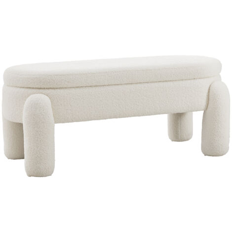 110x50x84cm White Upholstered Storage Bench Foot Rest