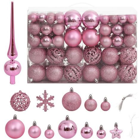 111 Boules de Noël Couleur Rose + étoiles + flèche pour sapin de Noël