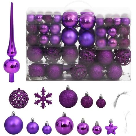 111 Boules de Noël Couleur Violet + étoiles + flèche pour sapin de Noël