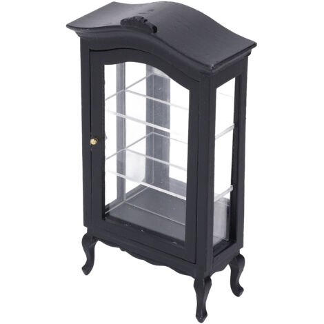 1:12 Scale Doll House Display Cabinet Miniature Furniture Display Shelf Black Display Cabinet for Doll House Accessory