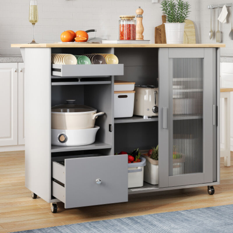 112×46(69)×91cm, chariot îlot de cuisine pliable, placage de chêne, casier à vin, tiroirs, grand chariot îlot de cuisine avec portes coulissantes en