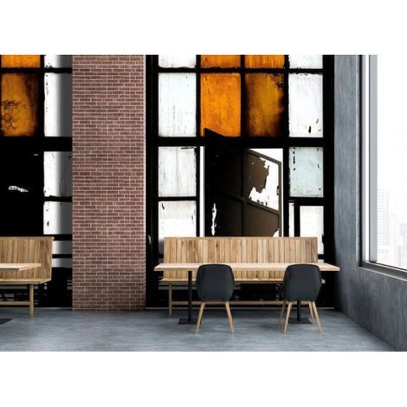 Papier peint panoramique idéal pour chambre Tapisserie panoramique originale effet industriel Papier peint panoramique urbain pour bureau - orange,