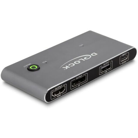 11485 DeLock Commutateur KVM USB-C vers HDMI et DisplayPort 1.4 avec 3 ports USB-A 2.0 - 2 ordinateurs (8K@60Hz) - Switch KVM USB-C vers HDMI et DisplayPort 1.4 avec 3 ports USB-A 2.0 pour 2 ordinateu