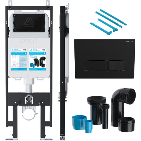 1.14m Concealed Wall Hung Toilet Frame Dual Flush Cistern - Black Plate