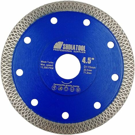 115 mm Turbo-Mesh-Diamant-Trennscheibe, Diamanttrennscheibe mit X-Randsegment für Keramik, Porzellan, Granitfliesen