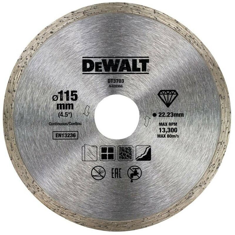 

DEWALT DT3703-QZ - Disco de diamante para corte en seco con borde continuo 115x22.2mm para cerámica