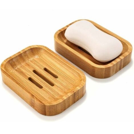 11.5cmx8cmx2cm Lot de 2 Porte-Savon en Bambou en Bois Naturel pour Salle de Bain Cuisine Éponges Accessoires de Rangement