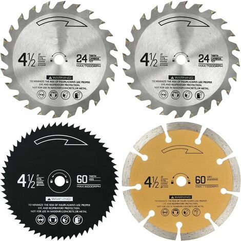 115MM Circular Saw Blade, 24T, 60T and 60 Grits, TCT, HSS and Diamond Slant Blade, Wood, Metal and Diamond Mini Circular Non-Ferrous Metal Saw Blades (Pack of 4)