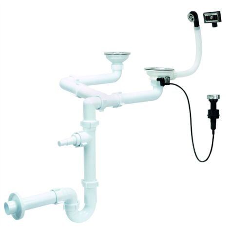 115mm Double Kitchen Sink Drain P-Trap Link Dishwasher Input