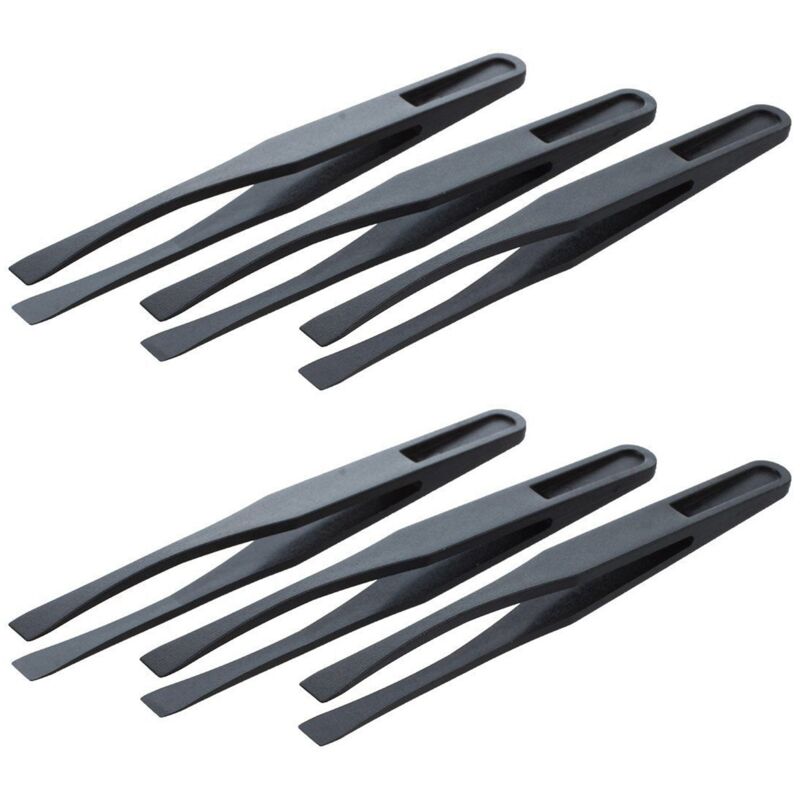 Image of 115mm Lange Flache Spitze Schwarze Plastik Antistatisch Pinzette 6 Stueck
