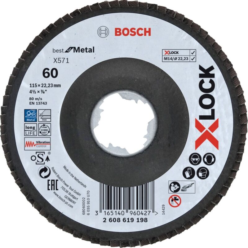 Bosch - 115MM P60 X-Lock Flap Disc X571 Best for Metal - Conical (Type 29) On Glas