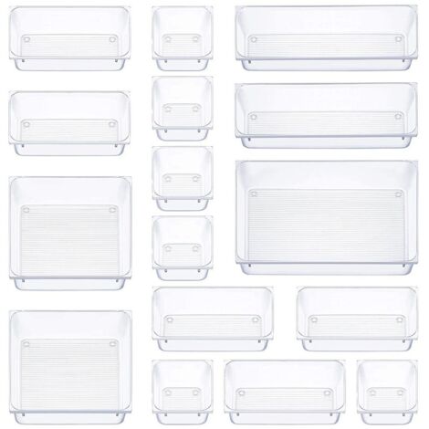 116 Stück transparentes Schubladen-Organisationssystem mit Kunststoff-Aufbewahrungsboxen in 5 Größen,rutschfester,transparenter Make-up-Organizer für Badezimmer,Kosmetik,Kommode,Küche,Büro usw