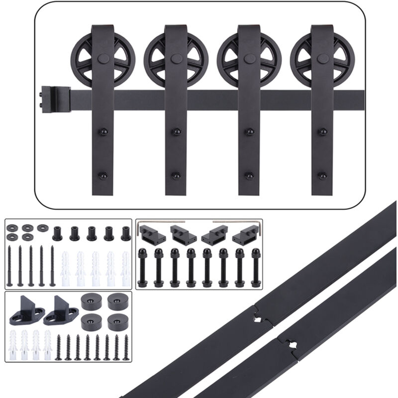 11.6FT/355CM Systeme Porte Coulissante,Quincailleri Kit de Rail pour Porte Double Coulissante, Ensemble Industriel pour Porte Coulissante Interieur