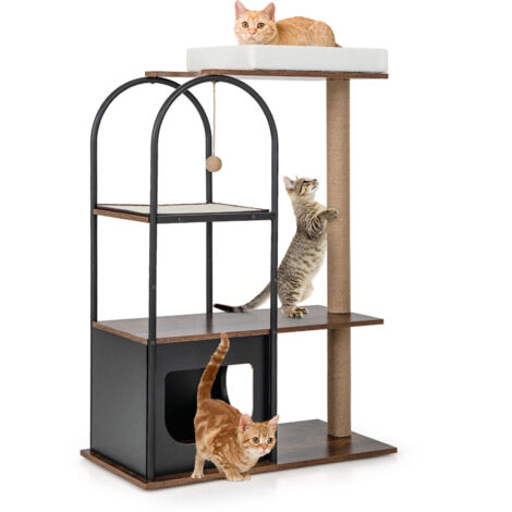 118 cm Tall Cat Tree Tower Large Cat Activity Center Climbing Furniture-Black