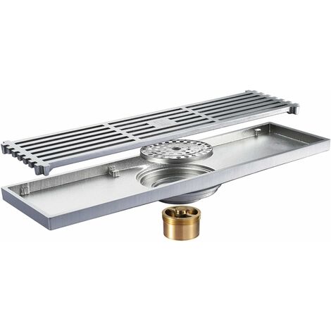 11.8 Inch Rectangular Brass Shower Floor Drain, Built-in Deodorant, Hair Catcher Strainer, Removable Grate Grate, Chrome Plated Solid Brass for Bathroom