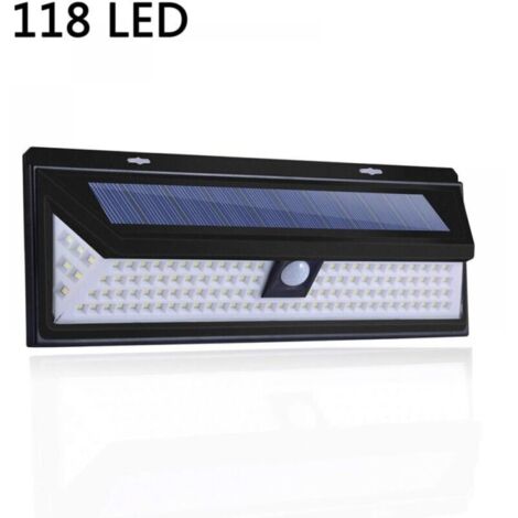 118 Led Lampe Solaire 1000 Lumens Applique Mural Pir Mouvement Capteur Ip65 Etanche Jardin Exterieur