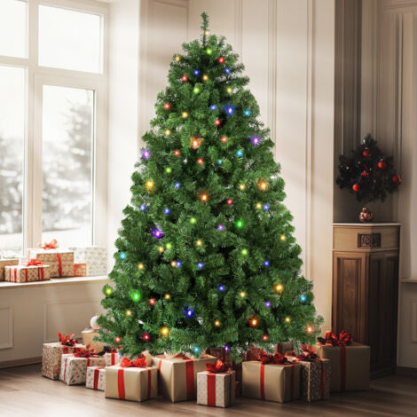 118 x 118 x 183 cm Sapin de Noël artificiel 6FT mélange PVC, sapin prémonté intérieur cadeaux, sapin noble sapin de Nordmann épicéa, avec 250 lumières LED multicolores, support en métal et branches à 